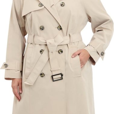 Women's 3/4 Length Double-Breasted Trench Coat with Belt