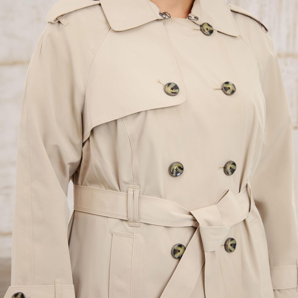 Women's 3/4 Length Double-Breasted Trench Coat with Belt - Image 3