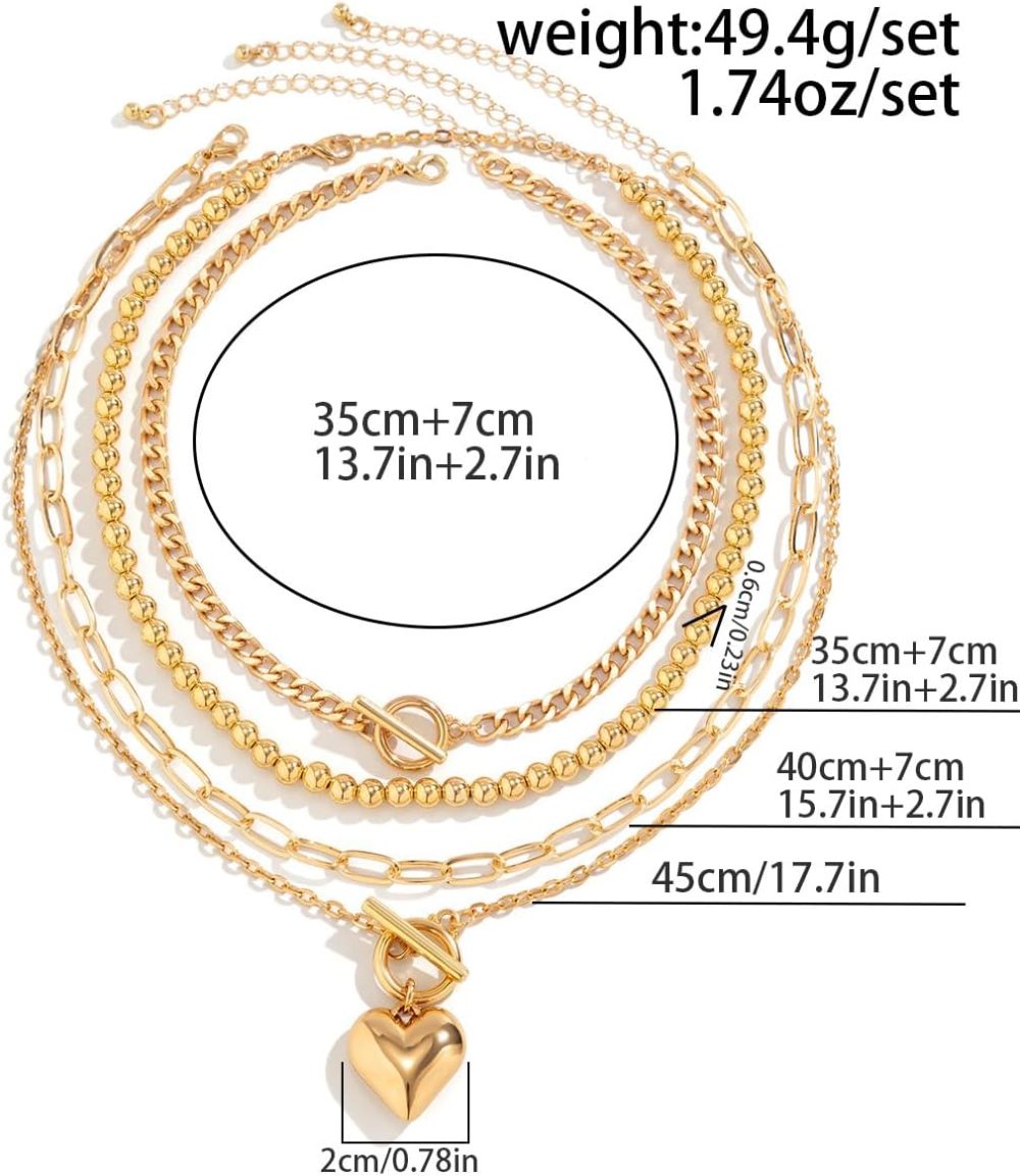 Layered Gold Necklace for Women Non Tarnish Chunky Gold Necklace Stack for Women Paperclip Chain Necklace for Women Retro Coin Medallion Heart Pendant Necklace Gold Jewelry Set - Image 5