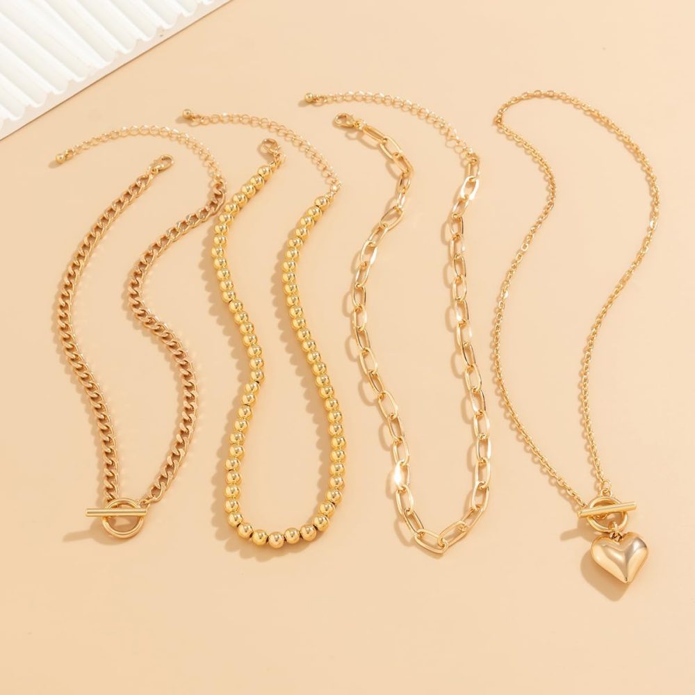 Layered Gold Necklace for Women Non Tarnish Chunky Gold Necklace Stack for Women Paperclip Chain Necklace for Women Retro Coin Medallion Heart Pendant Necklace Gold Jewelry Set - Image 6